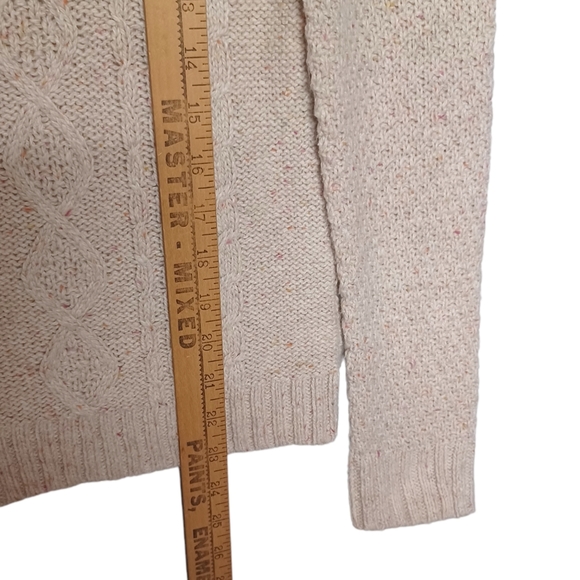 TULLE Colorful Pink Yellow Orange Speckled Print Cream Knit Long Sleeve Sweater - Picture 6 of 7